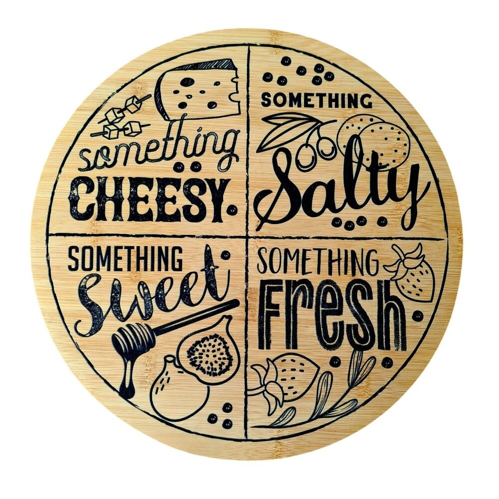 Round Bamboo Cheese Board Lazy Susan w/ Divided Sections For Cheesy Salty Sweet